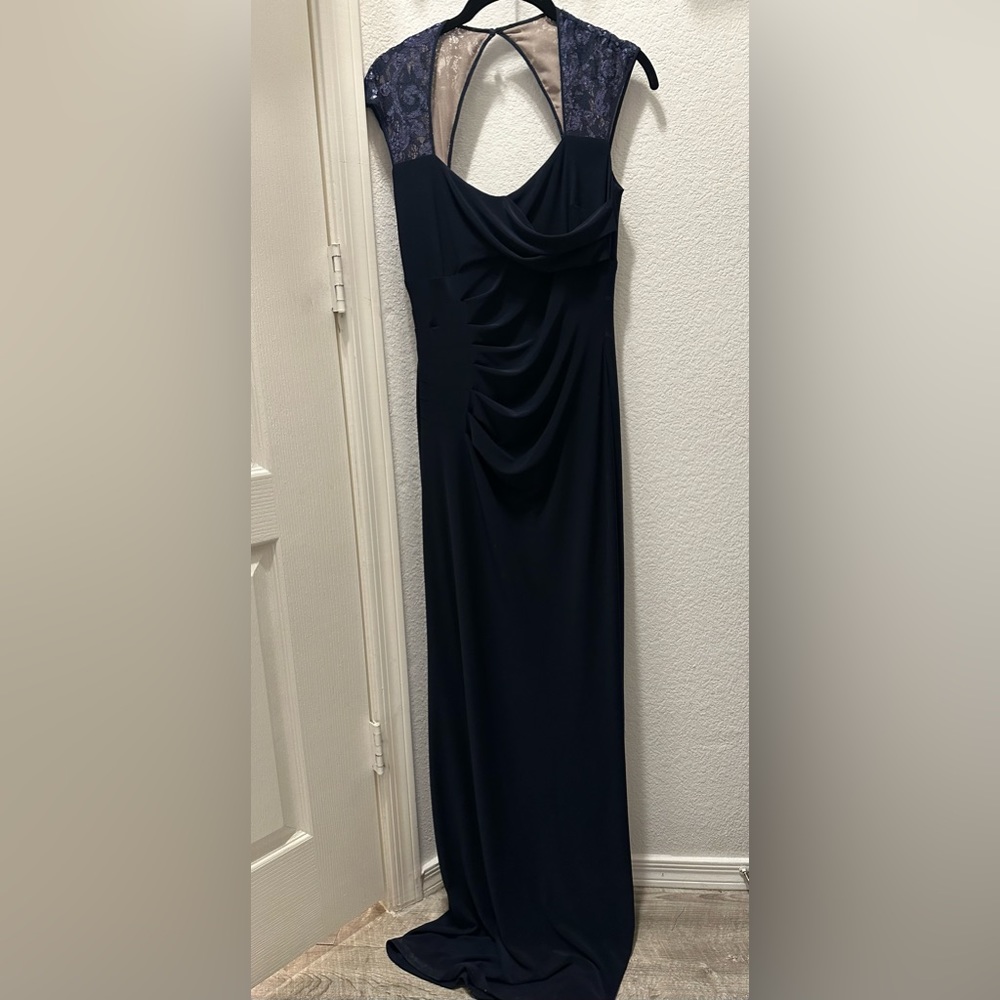Lauren Ralph Lauren Navy Blue Formal Dress with Lace Cap Sleeves